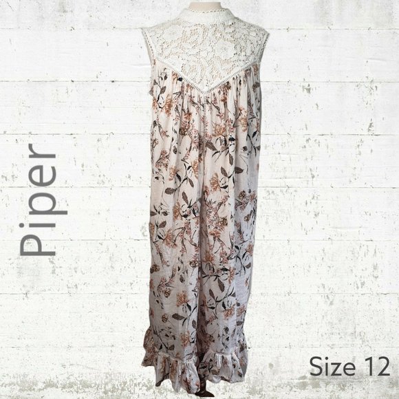 Piper Dresses & Skirts - Piper | Size 12 | Boho Sleeveless Crochet Top Floral Midi Flowy Turtleneck Dress